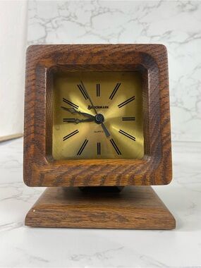 RETRO Wooden Table Clock with Gold Dial